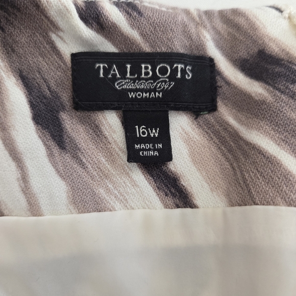 Talbots White With Brown Print Sheath Dress Size 16w - Picture 4 of 4